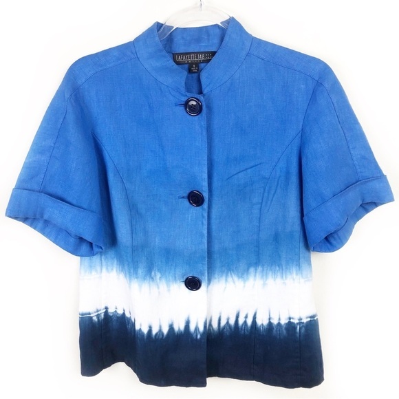 Lafayette 148 New York Tops - Lafayette 148 petite 100% Linen Short sleeve tie-dye blazer
